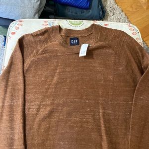 Men’s light cotton sweater shirt  ribbed neck/bottom brown with white speckles